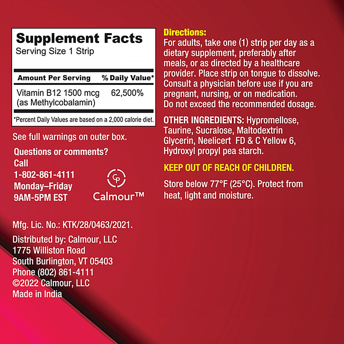 Calmour Instant Energy Vitamin B12 Strips