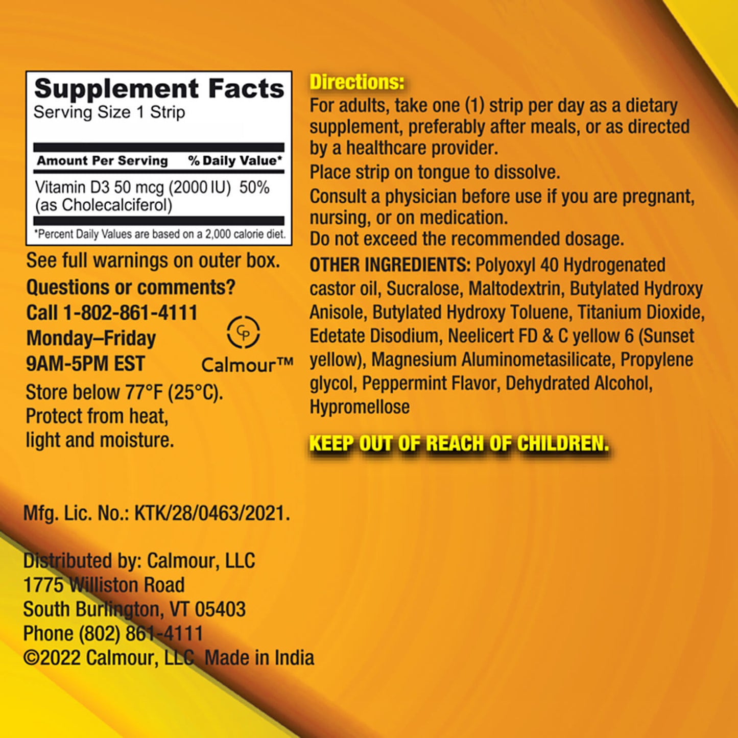 Calmour Immune Boost Vitamin D3 Strips
