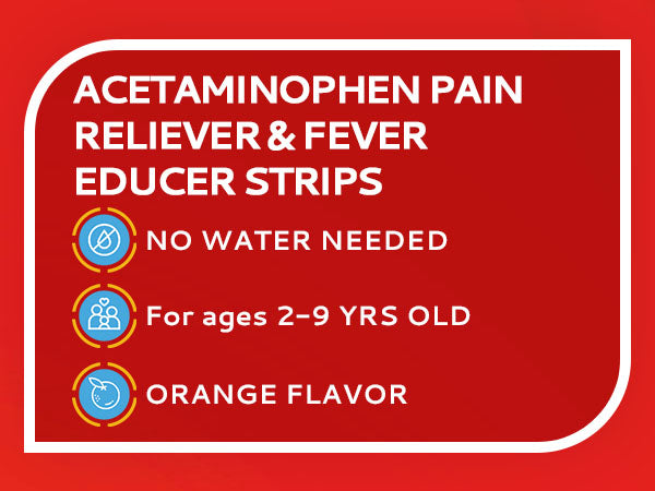 Product features highlighting the orange flavor, age range of 2–9 years, and no water requirement