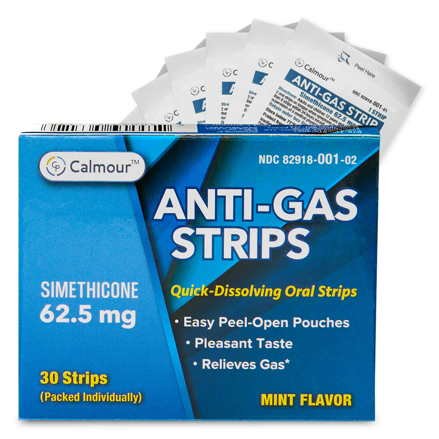 Calmour Digestive Comfort Anti-Gas Strips 30 Strips (Most Popular)