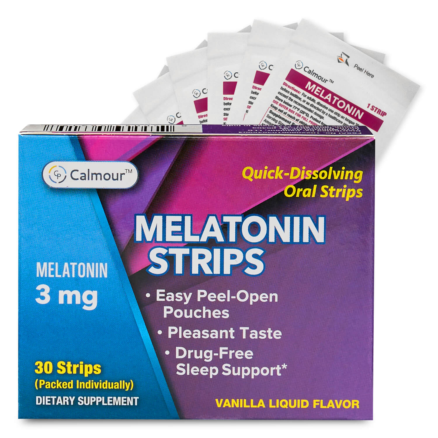 Calmour Sleep Support Melatonin Strips 30 Strips (Most Popular)