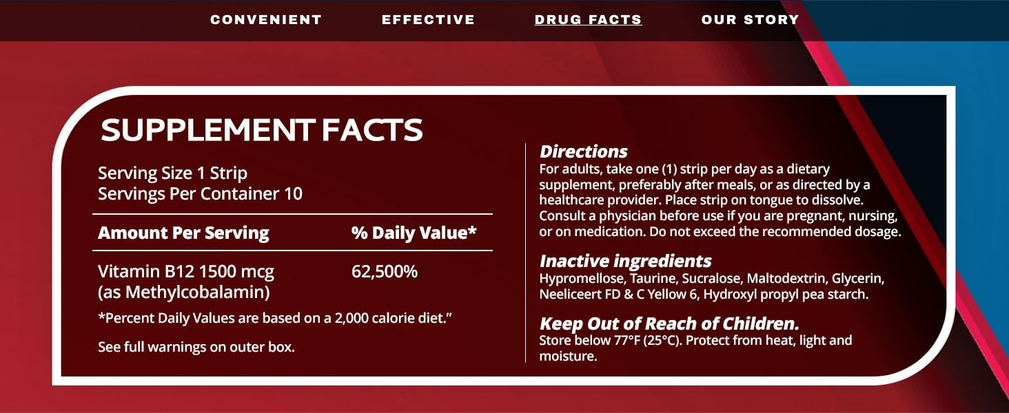 Detailed supplement facts panel for Vitamin B12