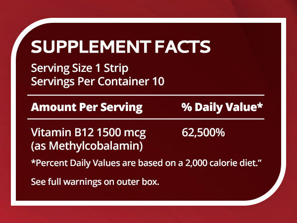 Detailed supplement facts panel for Vitamin B12